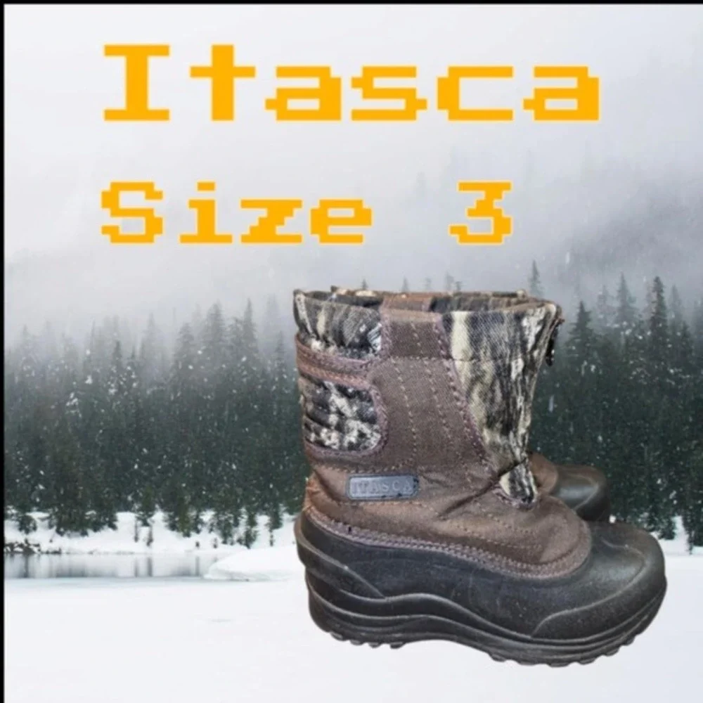 Boy's Itasca Brown Camo Leather Boots Zip‎ Up Size 3 (4505)